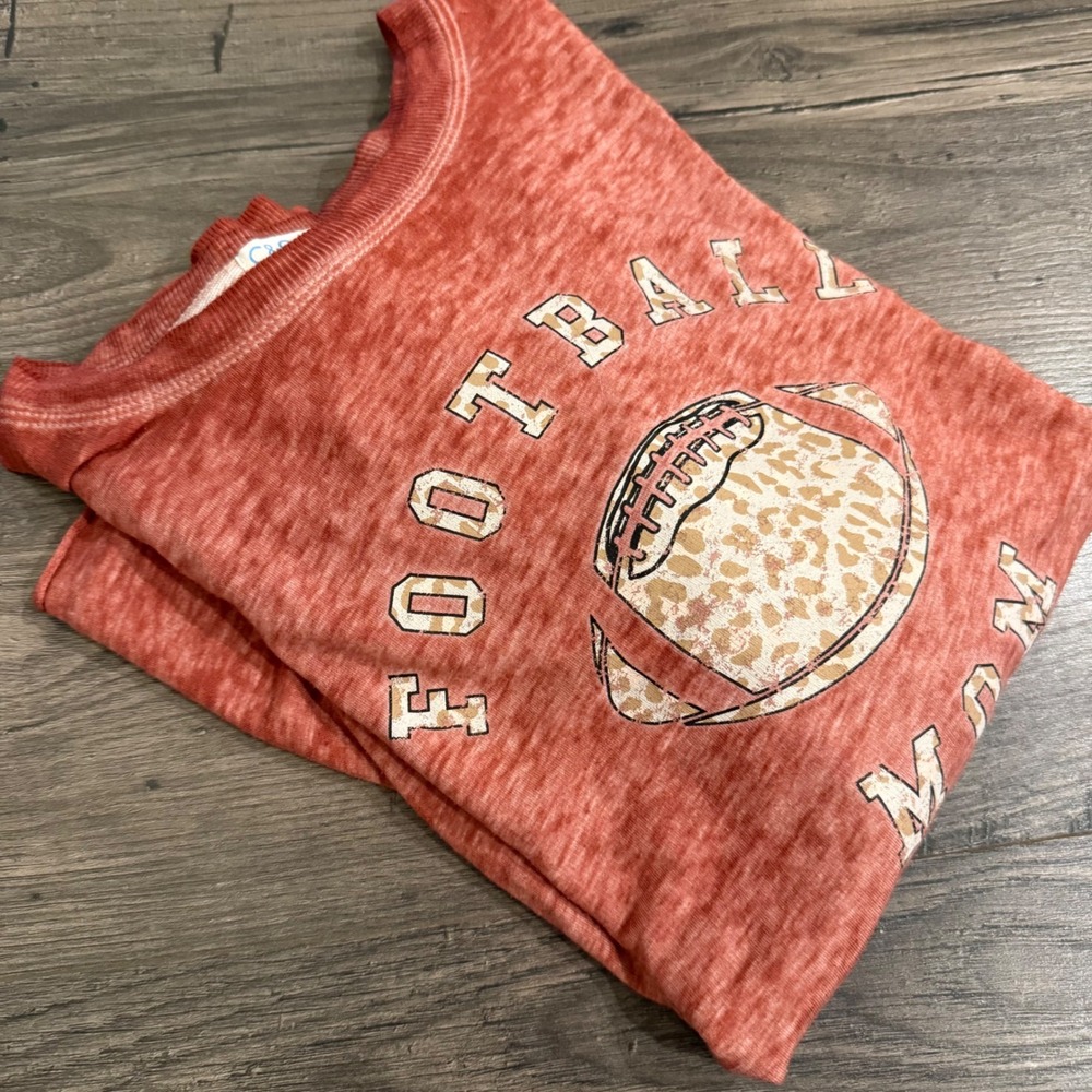 C&C California Football Mom Leopard Graphic‎ Long Sleeve Tee Rust Orange Medium